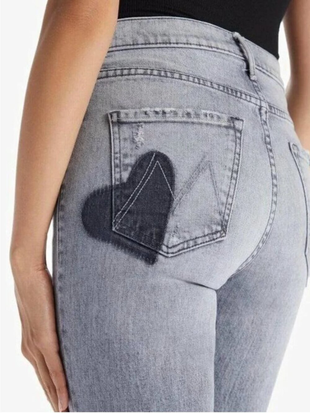 HTF MOTHER Button Fly Dazzler Ankle Shadows Grass Heart Gray Jeans Sz 27